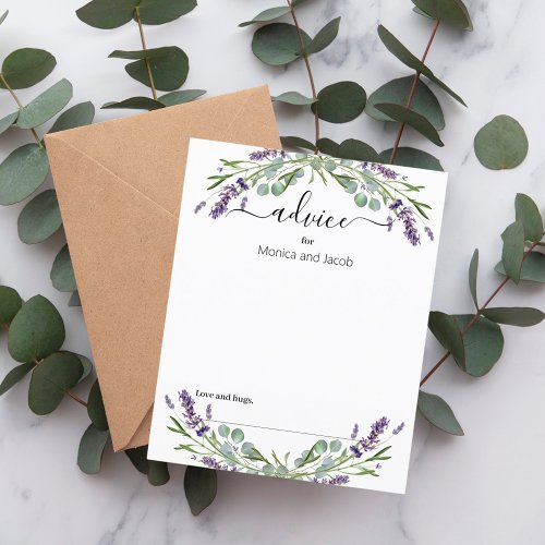 Lavender eucalyptus greenery wedding advice card