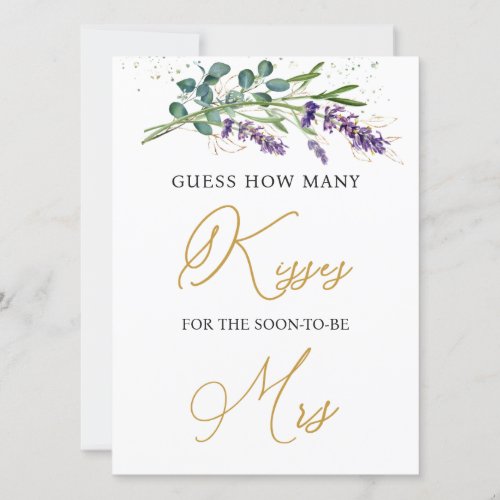 Lavender Eucalyptus Guess How Many Kisses Game  Invitation
