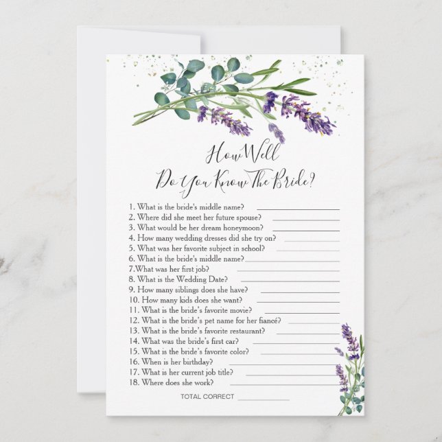 Lavender Eucalyptus How Well Do You Know Bride  Invitation (Front)