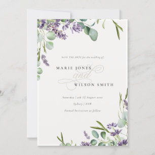 Lavender Eucalyptus Leafy Bunch Save the Date Card