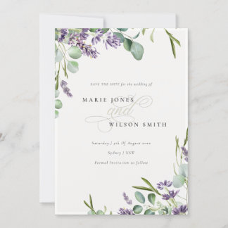 Lavender Eucalyptus Leafy Bunch Save the Date Card