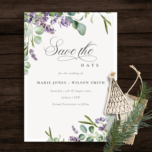 Lavender Eucalyptus Leafy Bunch Save the Date Card