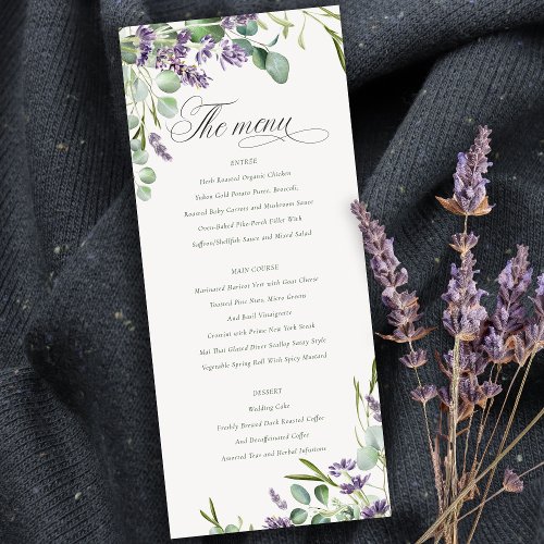 Lavender Eucalyptus Leafy Bunch Wedding Menu Card