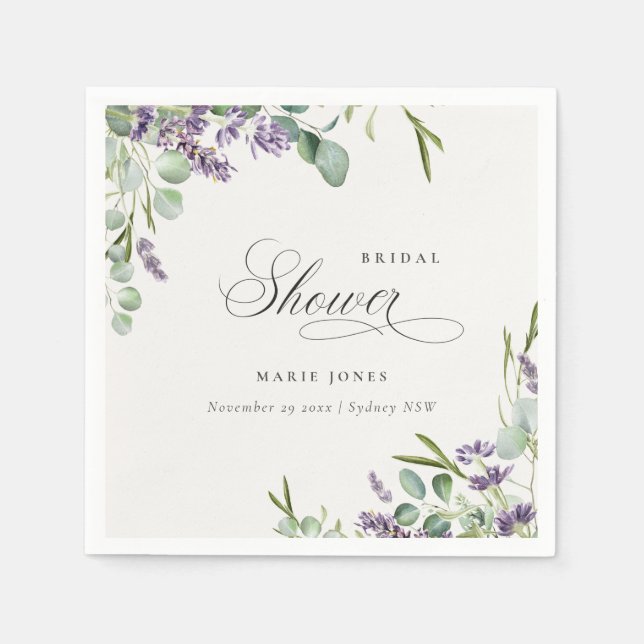 Lavender Eucalyptus Leafy Foliage Bridal Shower Napkins (Front)
