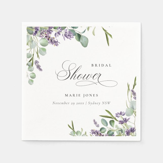 Lavender Eucalyptus Leafy Foliage Bridal Shower Napkins (Front)