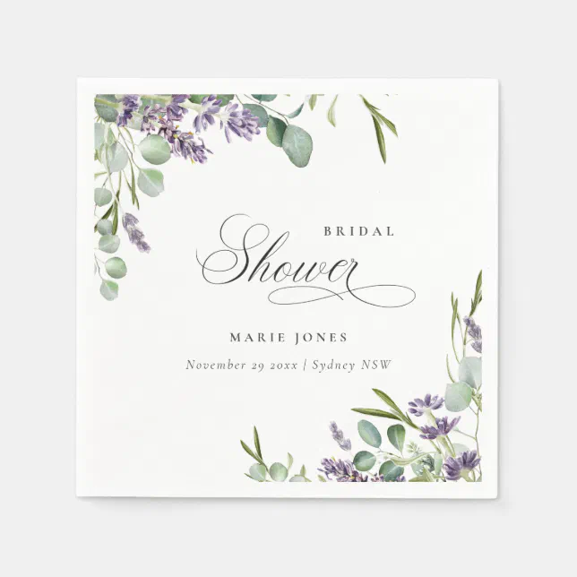 Lavender Eucalyptus Leafy Foliage Bridal Shower Napkins Zazzle