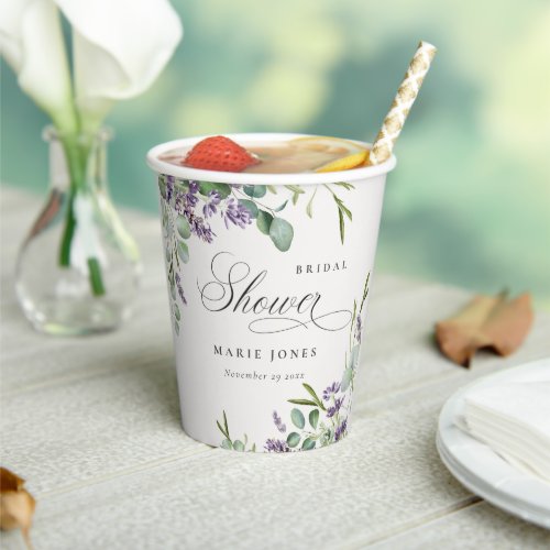 Lavender Eucalyptus Leafy Foliage Bridal Shower Paper Cups