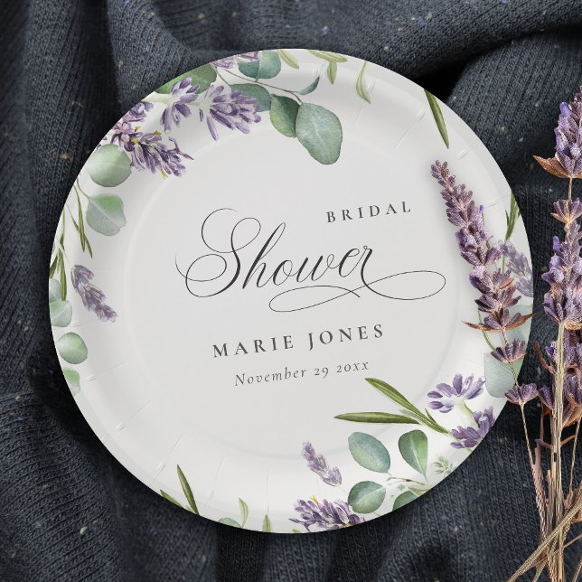 Lavender Eucalyptus Leafy Foliage Bridal Shower Paper Plates (Creator Uploaded)