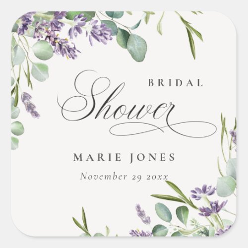 Lavender Eucalyptus Leafy Foliage Bridal Shower Square Sticker