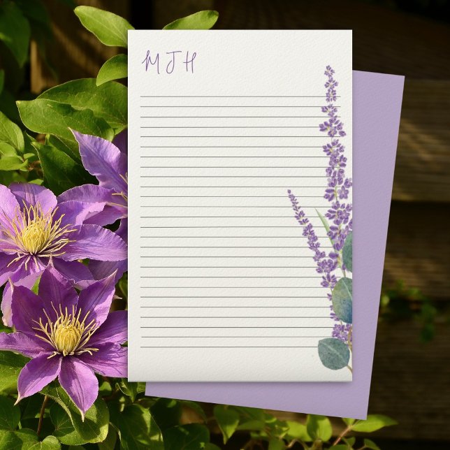 Lavender Eucalyptus Lined Monogram Writing Paper (Creator Uploaded)