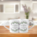 Lavender eucalyptus mr mrs names wedding coffee mug set<br><div class="desc">White background,  black text. Decorated with lavender flowers,  and eucalyptus greenery. Mr and Mrs with a heart.  Personalize and add your names and the wedding date.</div>