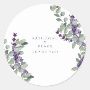 Lavender & Eucalyptus Names Wedding Thank You Classic Round Sticker