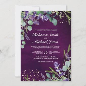 Lavender Eucalyptus Photo Purple QR Code Wedding Invitation | Zazzle