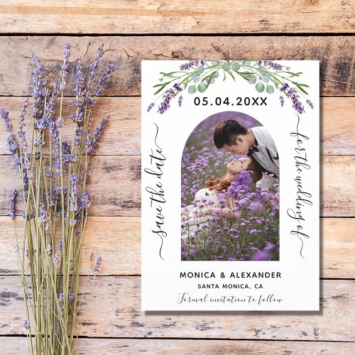 Lavender eucalyptus photo QR wedding save the date Announcement Postcard
