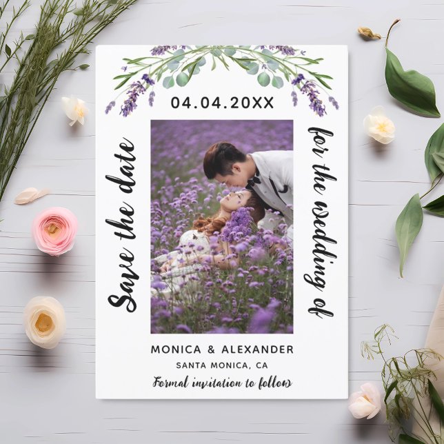 Lavender eucalyptus photo wedding Save the Date (Creator Uploaded)