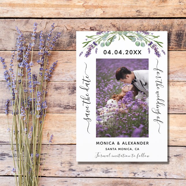 Lavender eucalyptus photo wedding Save the Date Announcement Postcard (Creator Uploaded)