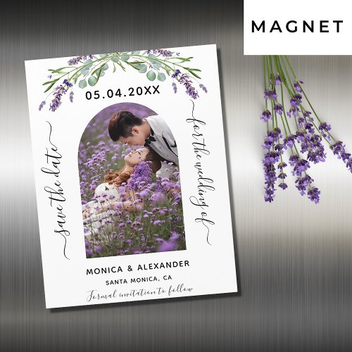 Lavender eucalyptus photo wedding save the date magnetic invitation