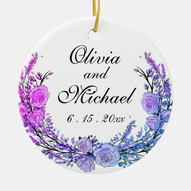 Lavender, Eucalyptus,  pink purple teal roses   Ceramic Ornament (Front)