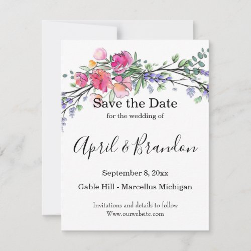 Lavender Eucalyptus pink roses watercolor   Save The Date
