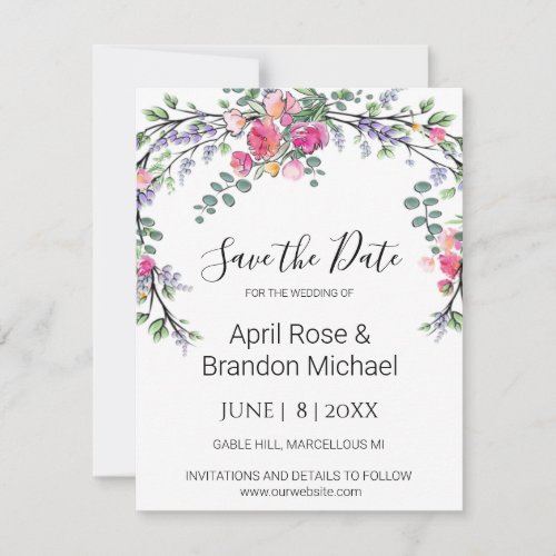 Lavender Eucalyptus pink watercolor roses  Save The Date