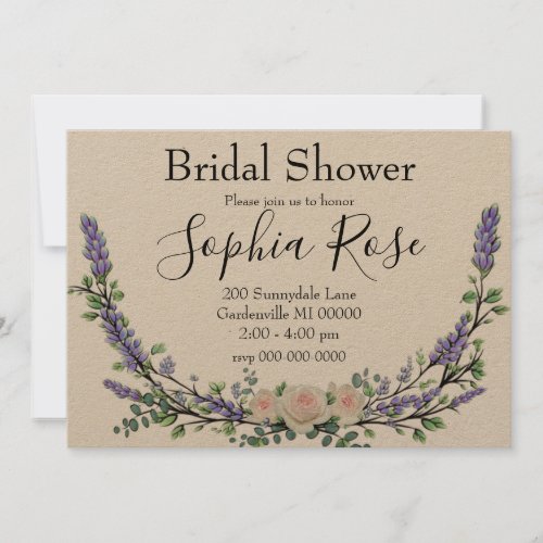 Lavender Eucalyptus Pink white roses Invitation