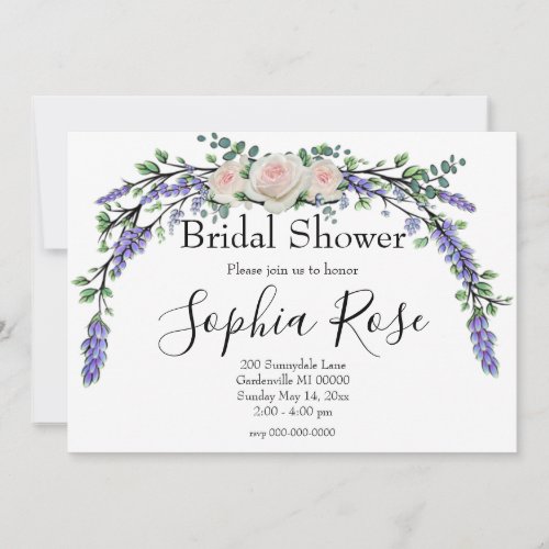 Lavender Eucalyptus pink white roses  Invitation