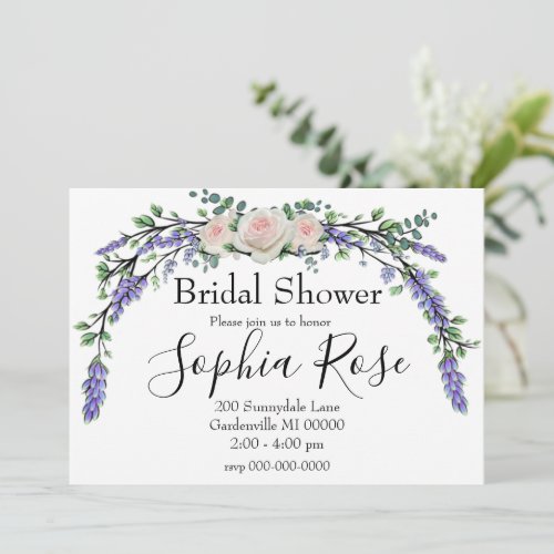 Lavender Eucalyptus pink white roses  Invitation