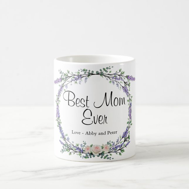 Lavender Eucalyptus pink white roses Mom Coffee Mug (Center)