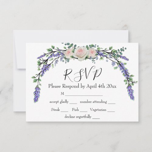 Lavender Eucalyptus pink white roses RSVP Card