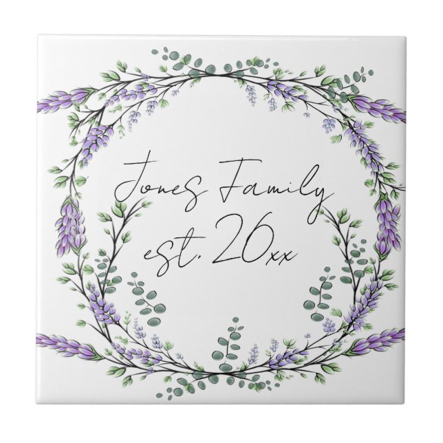 Lavender Eucalyptus purple floral botanical Ceramic Tile (Front)