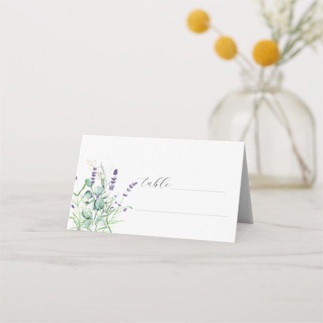 Lavender Eucalyptus Purple Flower Wedding Place Card (Front)