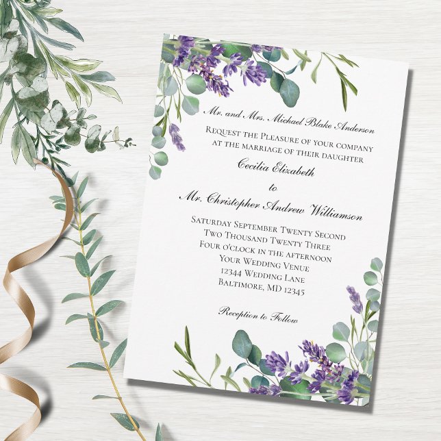Lavender Eucalyptus Purple Greenery Wedding  Invitation (Creator Uploaded)