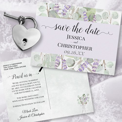Lavender  Eucalyptus Purple Wedding Save the Date Announcement Postcard