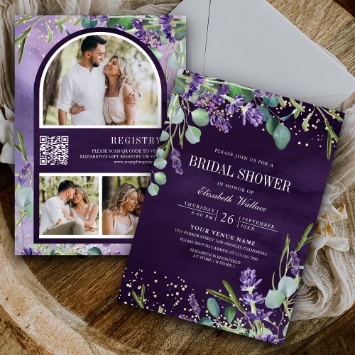 Lavender Eucalyptus QR Code Purple Bridal Shower Invitation