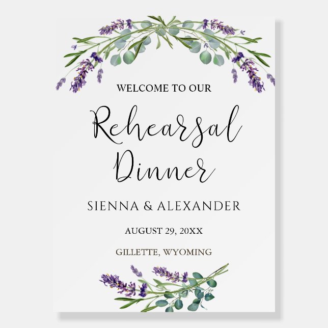 Lavender Eucalyptus Rehearsal Dinner Welcome Foam Board (Front)