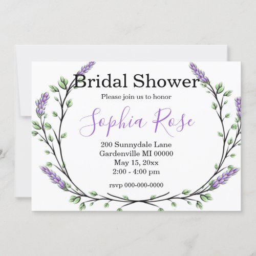 Lavender Eucalyptus romantic boho Bridal shower In Invitation