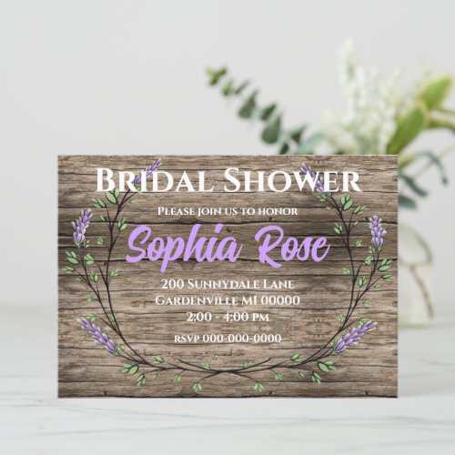 Lavender Eucalyptus romantic rustic Bridal shower  Invitation