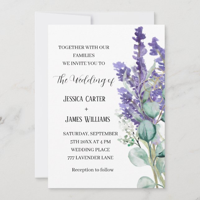 Lavender Eucalyptus Rustic Elegant Wedding Invitation (Front)