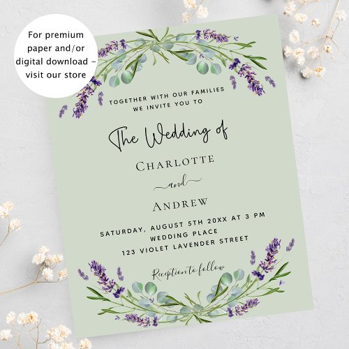 Lavender eucalyptus sage budget wedding invitation
