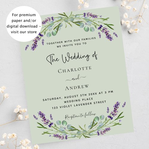 Lavender eucalyptus sage budget wedding invitation flyer