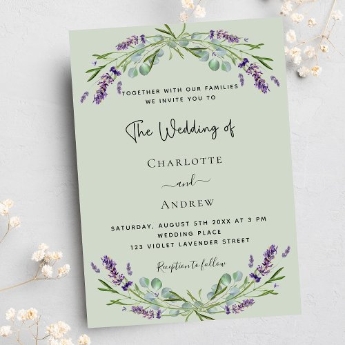 Lavender eucalyptus sage green luxury wedding  invitation
