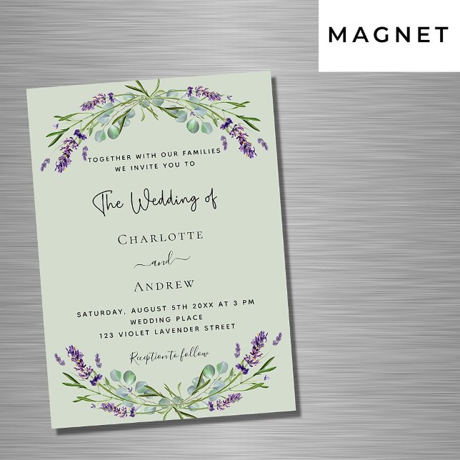 Lavender eucalyptus sage green luxury wedding magnetic invitation (Creator Uploaded)