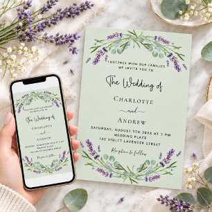 Lavender eucalyptus sage green wedding invitation
