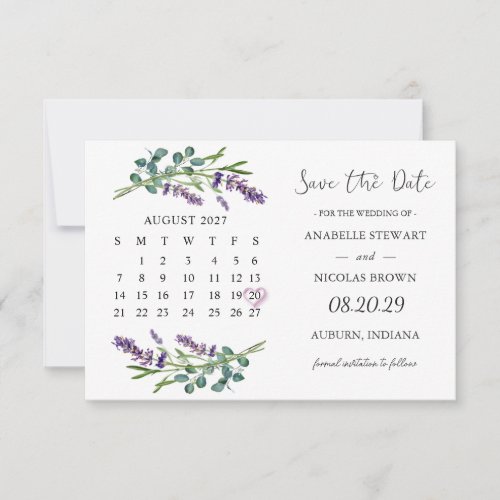 Lavender Eucalyptus Save the Date Calendar Card