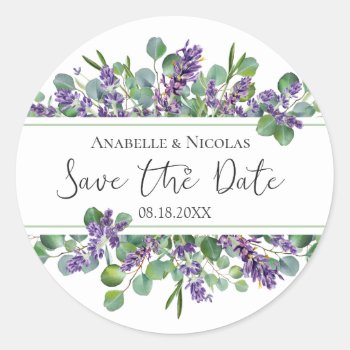 Lavender Eucalyptus Save The Date Sticker by IrinaFraser at Zazzle