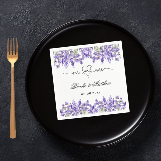Lavender eucalyptus script mr mrs heart wedding napkins (Creator Uploaded)
