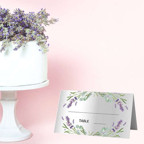 Lavender eucalyptus silver wedding place card
