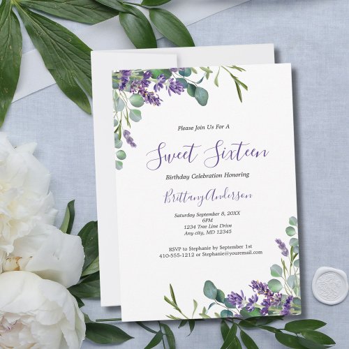 Lavender Eucalyptus Sweet Sixteen 16 Birthday Invitation