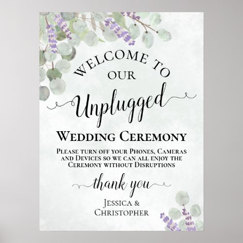 Lavender Eucalyptus Unplugged Wedding Ceremony Poster