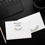 Lavender eucalyptus violet florals return address envelope<br><div class="desc">White background decorated with violet lavender flowers and eucalyptus greenery.  Personalize and add your name and return address.</div>